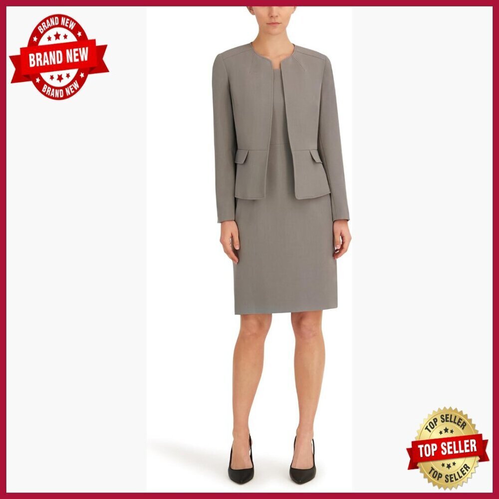 Women's Open Front Blazer & Sheath Dress 2pc Set Office Wear